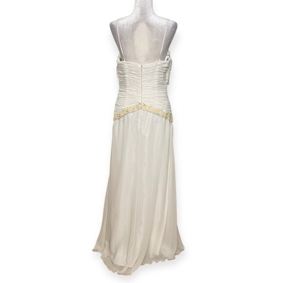 Night Scene Ivory Beaded Chiffon Formal Gown Size L – Floor-Length Evening Dress - Picture 2 of 10